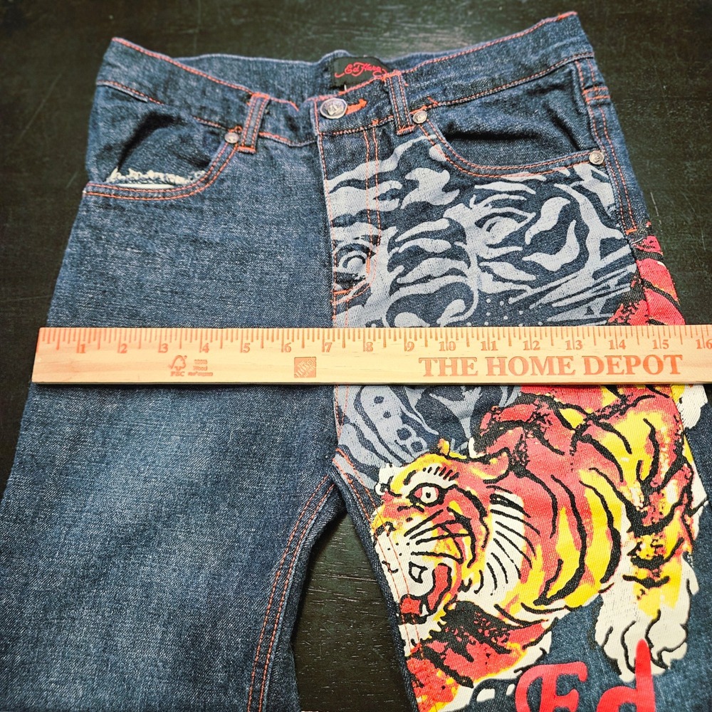 Ed‎ Hardy Youth Tiger Straight Leg Jeans Size 10 Y2K Tattoo Art 26x25 Streetwear - Picture 11 of 13